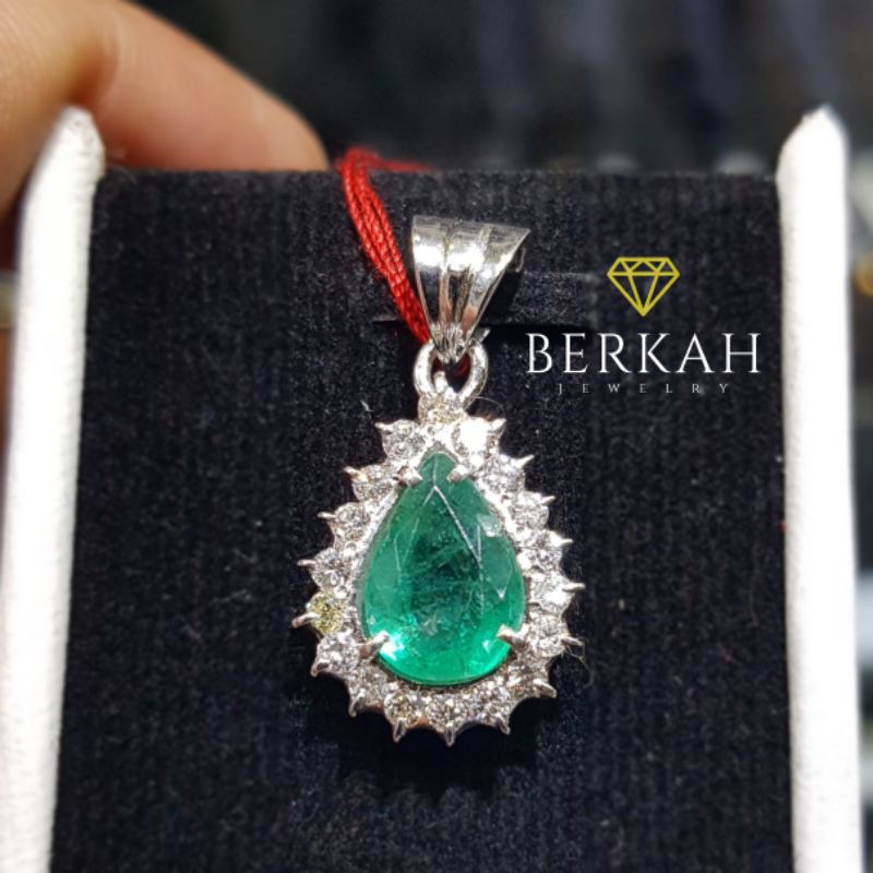 Liontin emas putih berlian asli batu zamrud