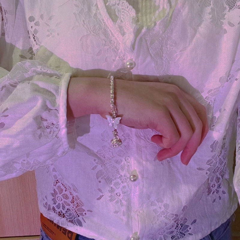 Gelang Tangan Silver Wanita Desain Kupu-Kupu Biru Gaya China Korea