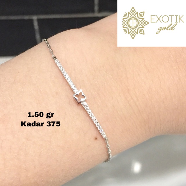 Gelang emas putih motif LV kadar 375