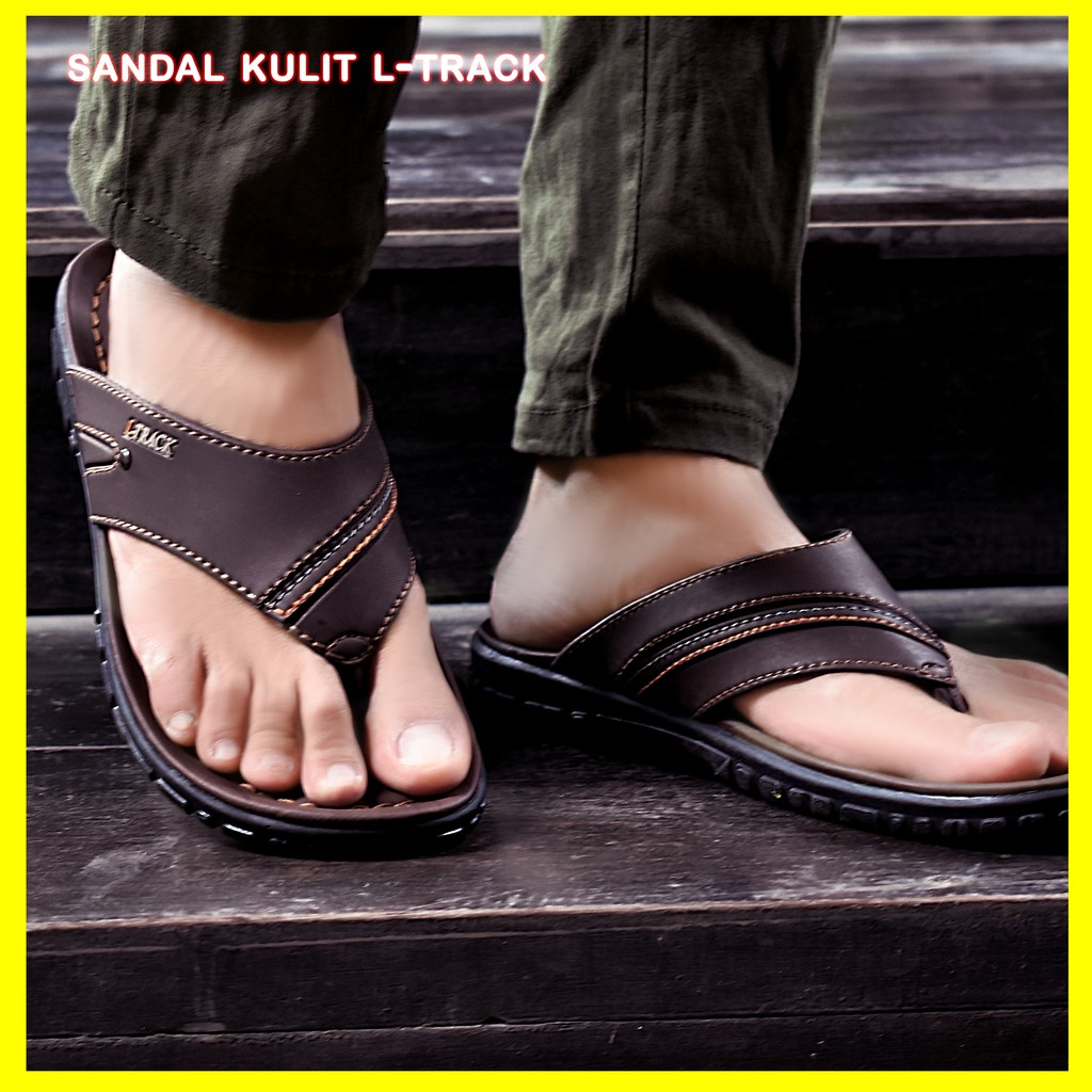 L-TRACK Sandal pria model selop size 39-43 bahan sol pvc non slip upper kulit sintetis