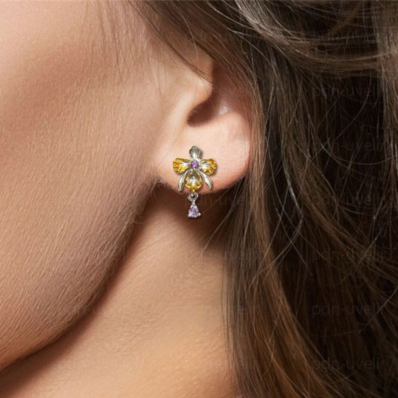 Perhiasan Anting Wanita Bentuk Bunga Amethyst Untuk Hadiah