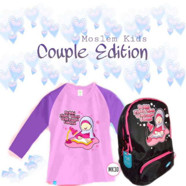 Paket Tas dan Kaos Anak Lengan Panjang "Robbi Zidni 'Ilma Warzuqni Fahma" ori Moslem kids