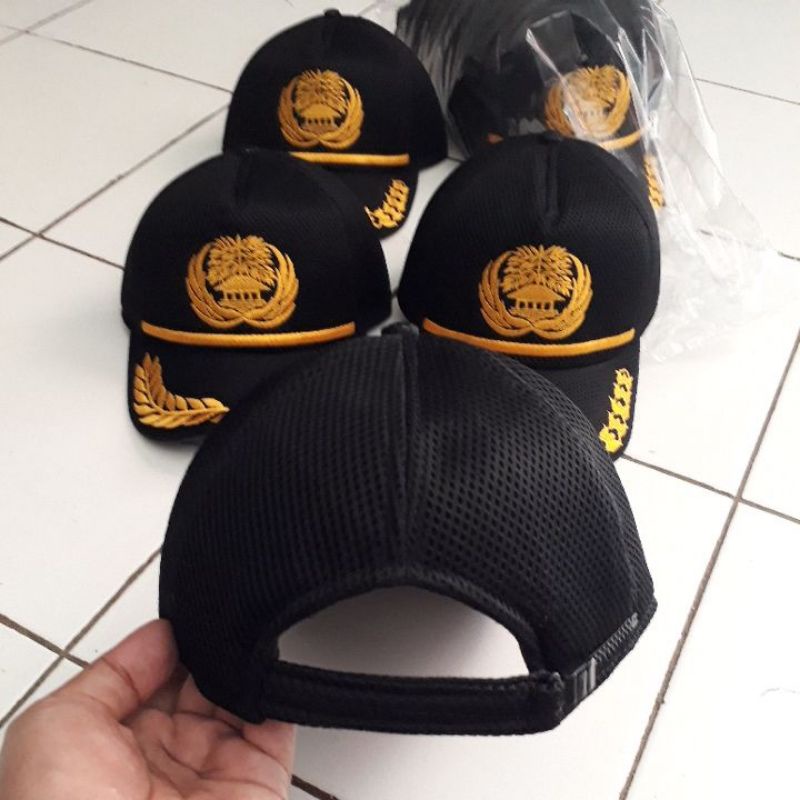 Topi Korpri lis Kuning Padi Kapas Bordir Nama