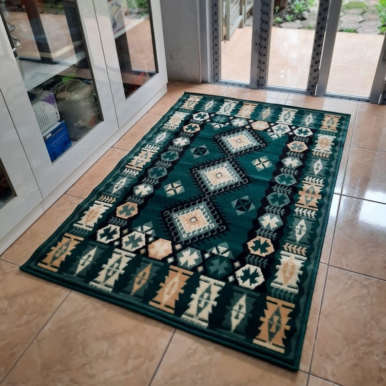KARPET MIRZAE 100 X 150 MZ07 GREEN Karpet Lantai Hijau, Permadani Bulu Tebal-1