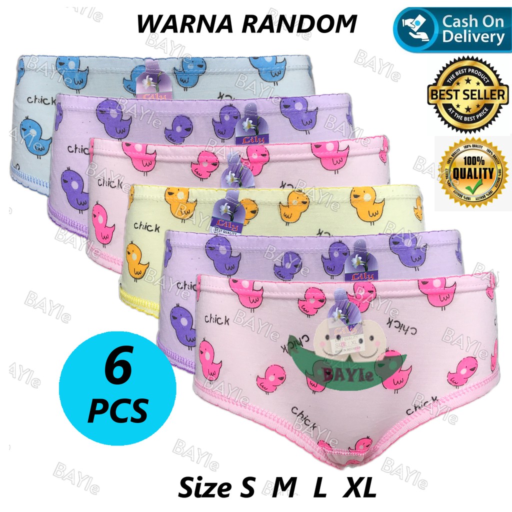 BAYIe - 6 PCS Celana Dalam / CD Anak Perempuan  Motif CHICK LILY Size S, M, L, XL / CD anak cewek