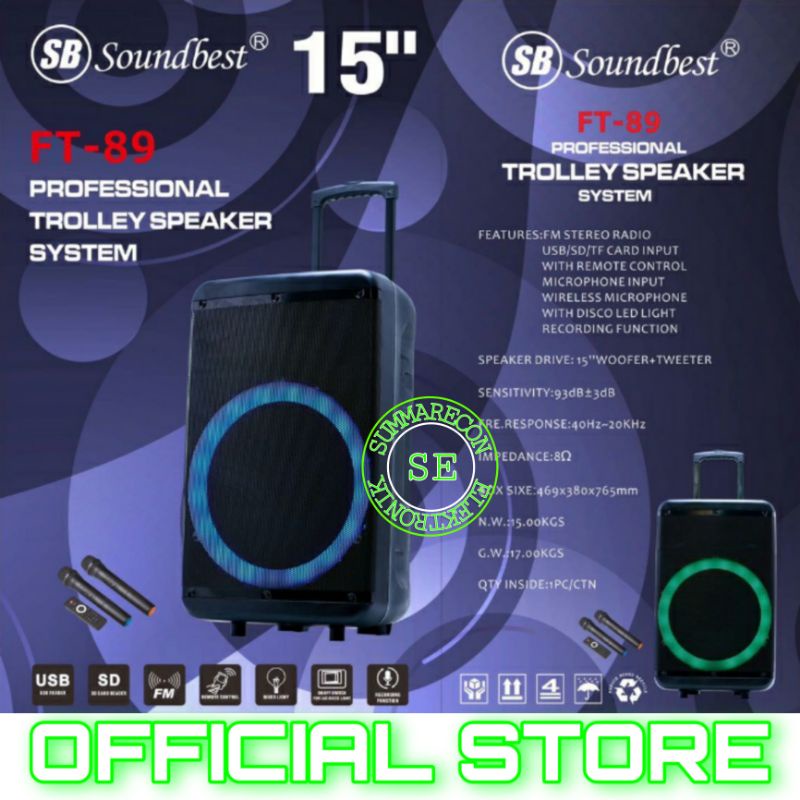 speaker portable 15 inch original soundbest ft 89 usb bluetooth mp3