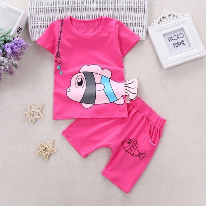 Baju Setalan Anak Import | Baju motif Ikan 3D Lucukkk