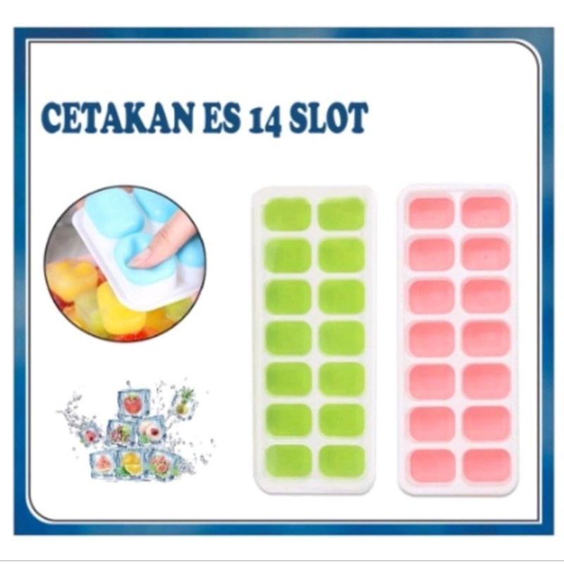 Cetakan Es Batu + Tutup 14 Kotak Ice Cube Tray Silikon Elastis Coklat Puding Jelly / Cetakan Es Batu Silikon 14 Kotak + Tutup