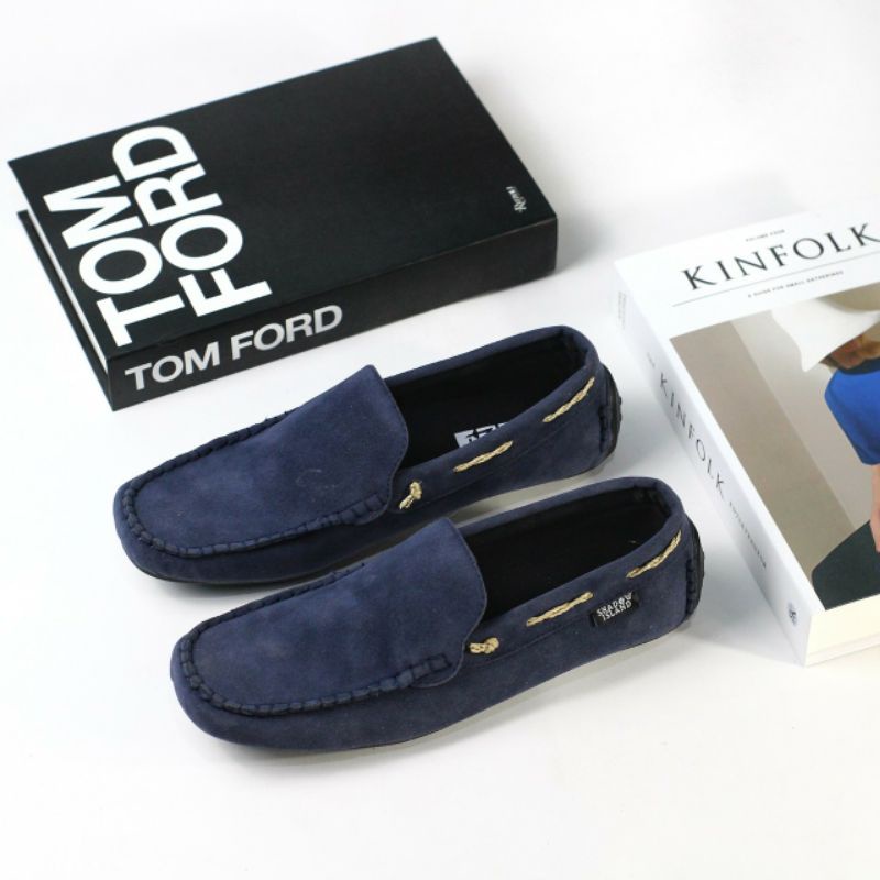 MORGAN NAVY Sepatu Pria Original Slip On Casual Kulit Suede Keren Selop Pesta Kondangan Santai Main
