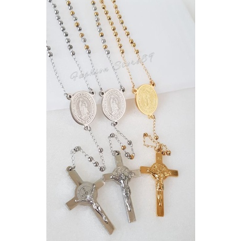 Kalung Rosario Bunda Maria Titanium Kalung Doa Khatolik Bunda Maria Silver Gold Kombinasi Titanium antikarat Bestseller bestquality Kalung Rosario Permata Impor