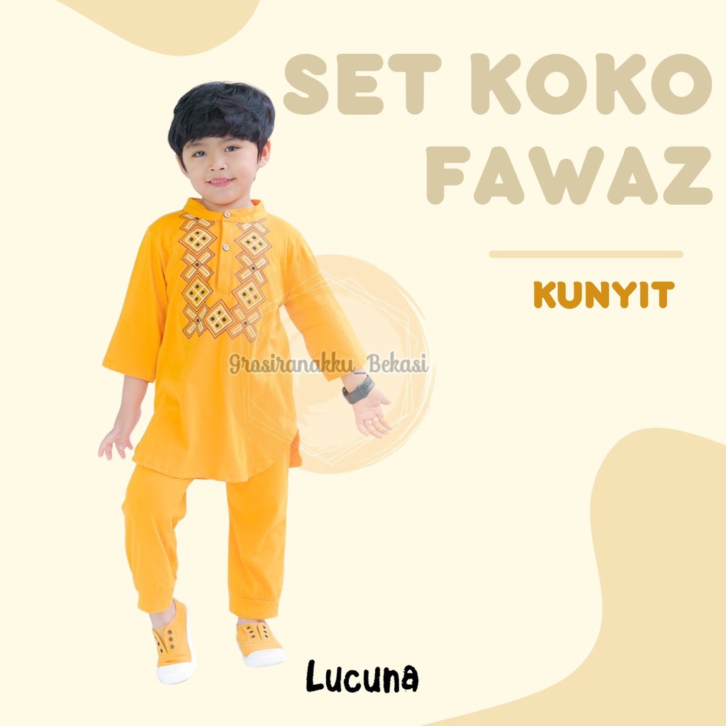 Setelan Koko Anak Fawaz Lucuna Warna Kunyit Size 1-5 Thn