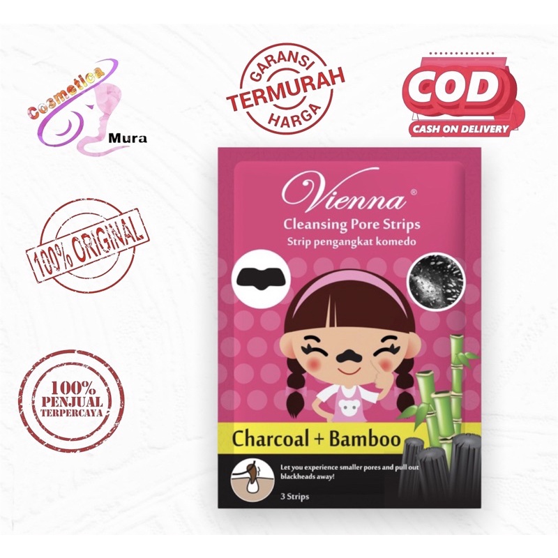 kemasan baru !! vienna men pore strips || vienna cleansing pore strips charcoal and bamboo isi 3 | stiker komedo vienna pore strip