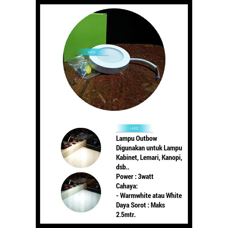 Buruan Beli Downlight Outbow 3Watt 220V Lampu Led Kabinet Lemari Kanopi Tempel 3W