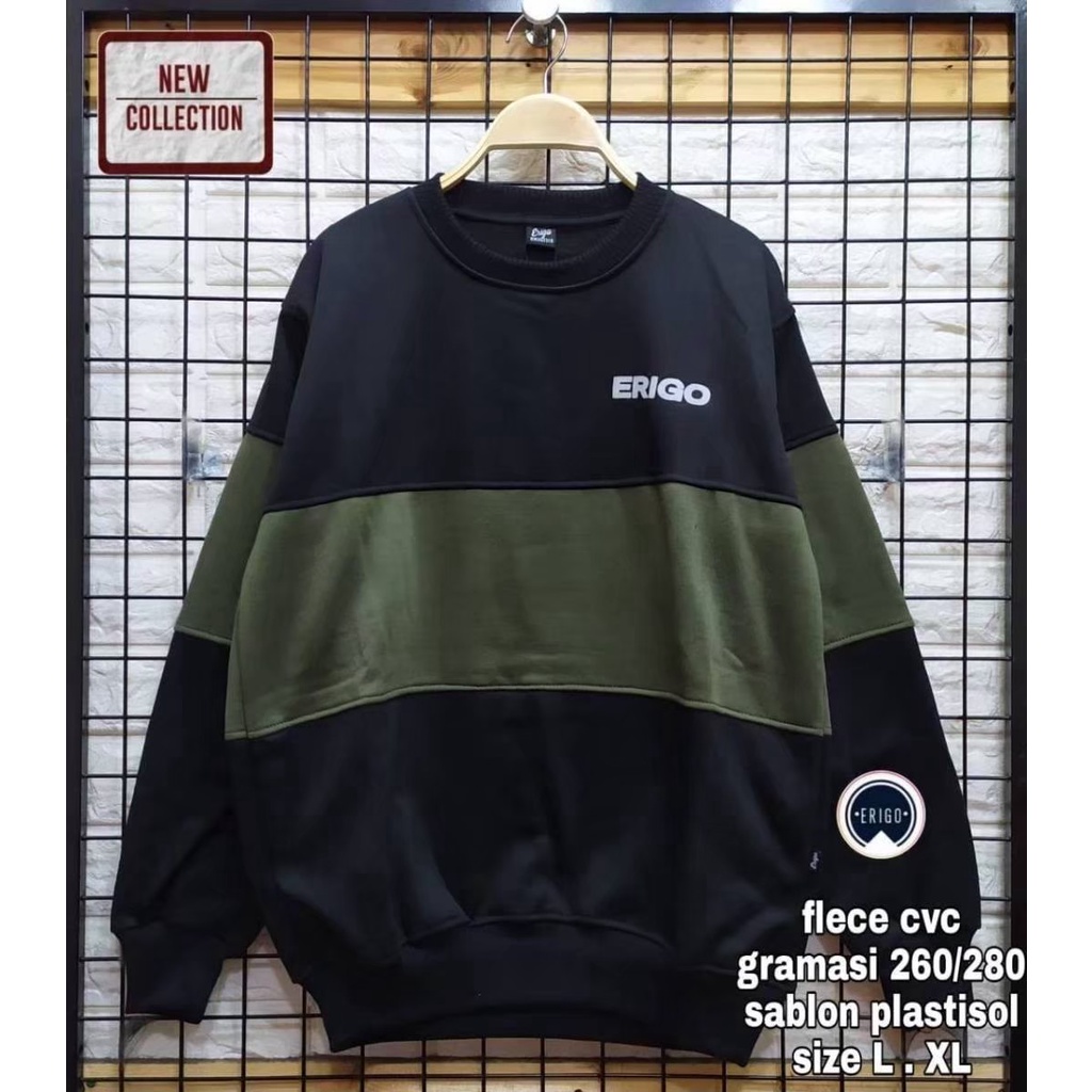 SWEATER CREWNECK PRIA&amp;WANITA KOMBINASI PREMIUM - Sweater Crewneck Combinasi Hitam Dan Army Quality Premium Hodie Distro Termurah