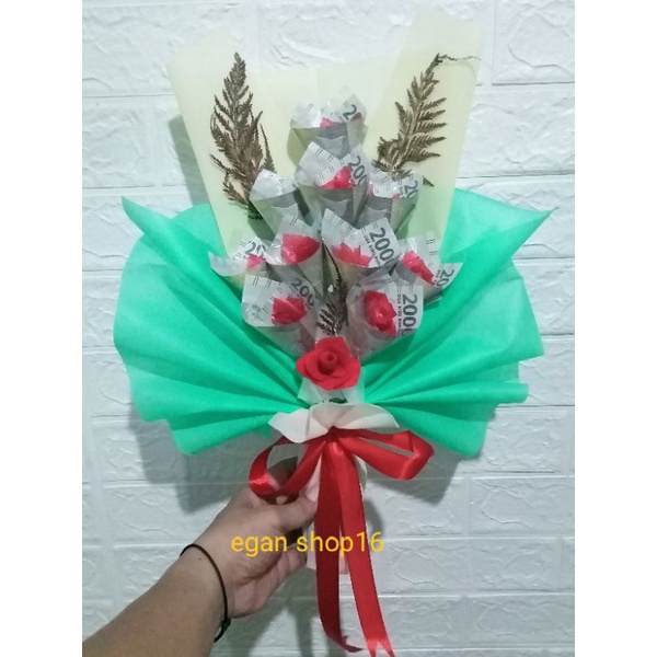 Buket uang asli 10 lembar pecahan 2000/wdding bucket/buket wisuda/buket kado ulangtahun/buket murah