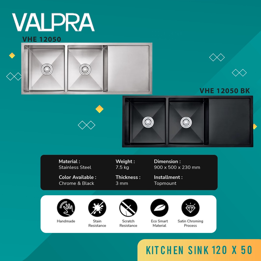 Kitchen Sink valpra Stainless 12050 / Bak Cuci Piring Tebal Minimalis Dapur