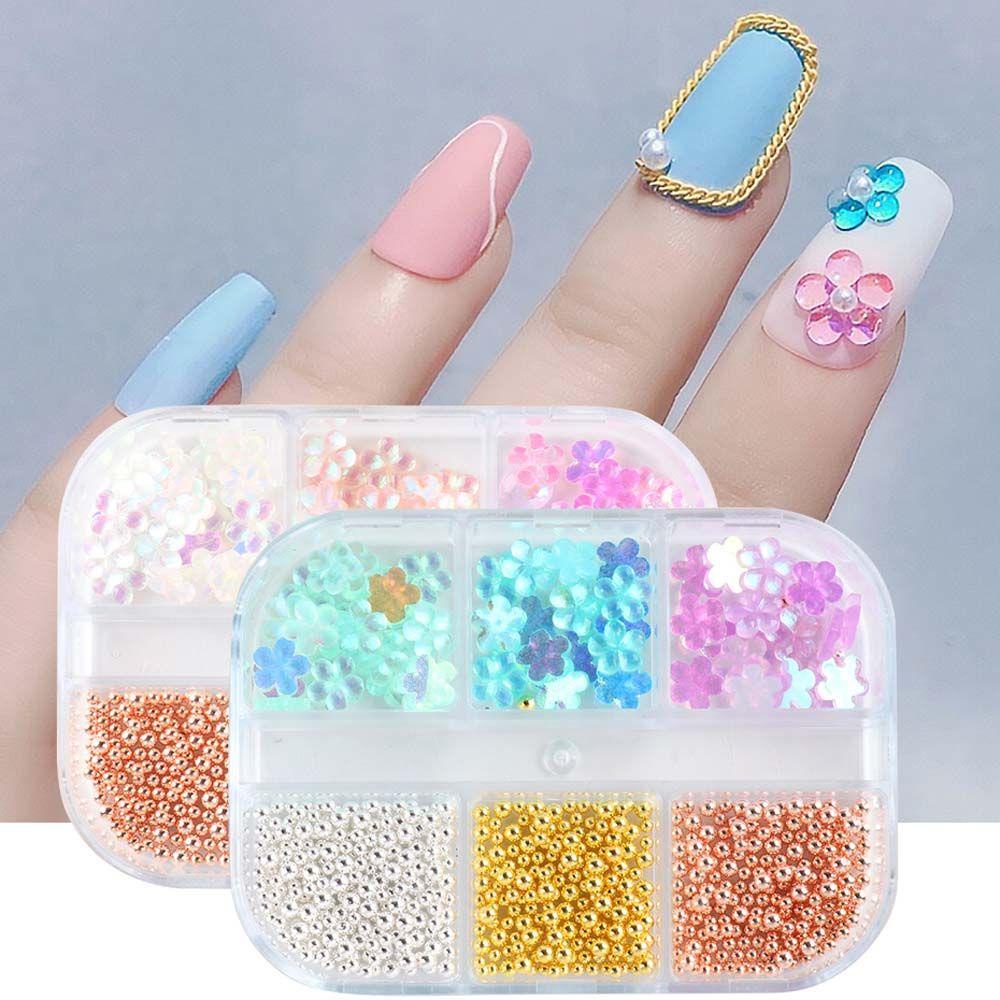 Mxbeauty Bunga Nail Art Rhinestones Permen Warna Akrilik Lima Kelopak Bunga Resin Pesona Kaviar Manik-Manik Perhiasan DIY Dekorasi Nail Art