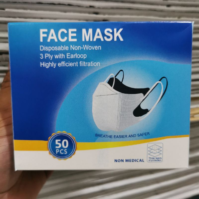 Masker ducbil putih hitam 3 layer isi 50