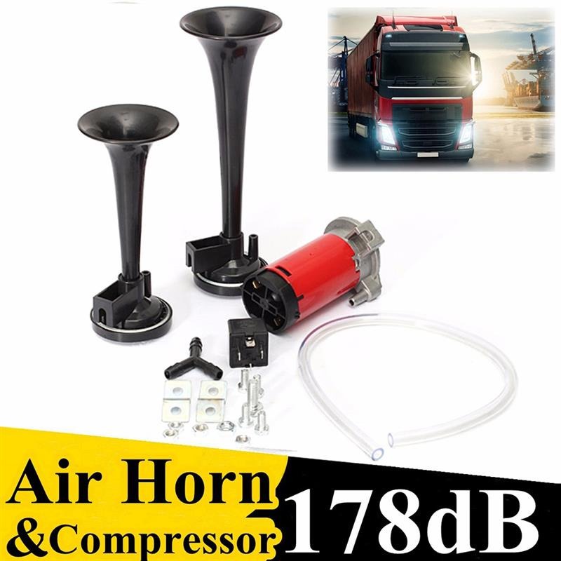 Klakson Trompet Truk Perahu Dual Air Horn 178dB 12V - TZ-320 - Black