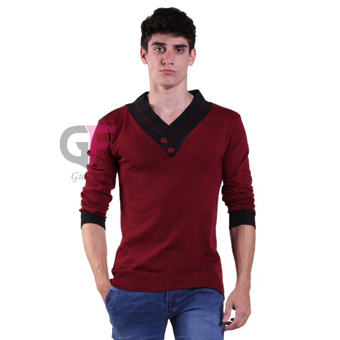 GIOFLO Sweater Distro Cowok Kerah V Merah / SWE 751