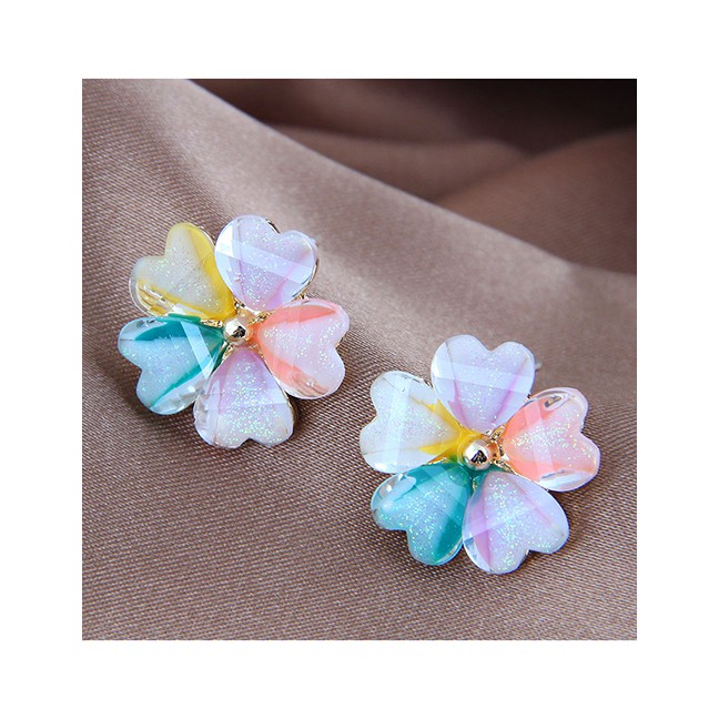 LRC Anting Tusuk Fashion Color Mixing Resin Flower Contrast Alloy Earrings A61827