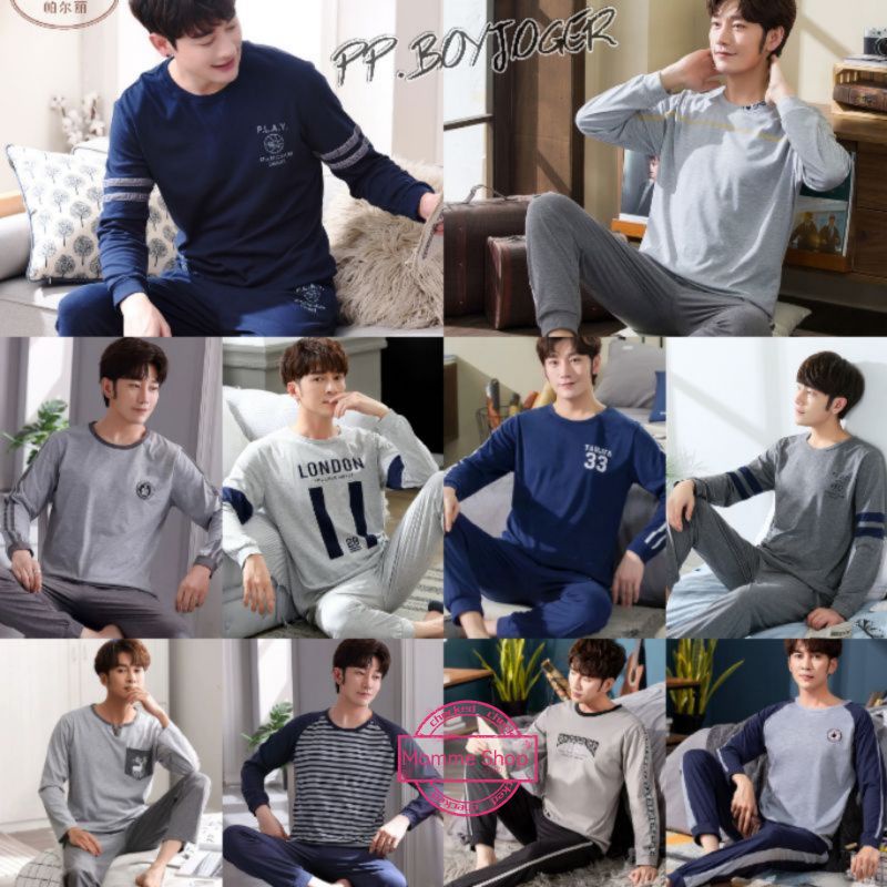 SETELAN PIYAMA COWOK MODEL JOGER  TANGAN PANJANG BAHAN KAOS SIZE L XL XXL XXXL