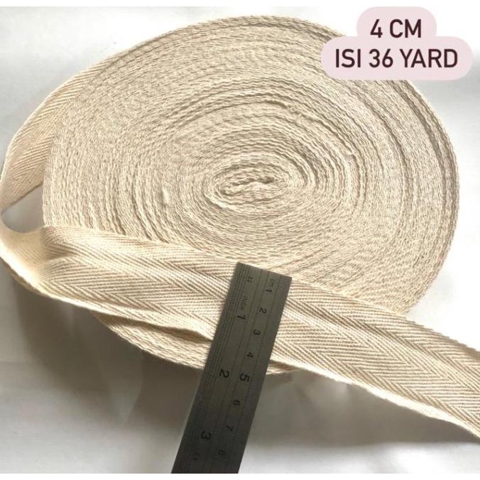 

[BISA COD] Pita katun twill tape / label katun 4 cm isi 36 yard / Pita jahit