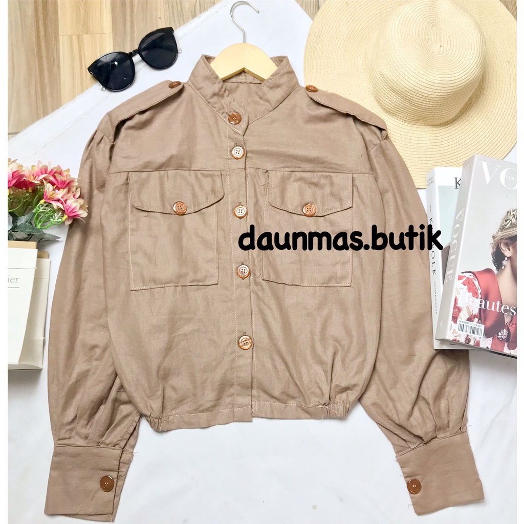1KG MUAT 5PCS | OCHI JAKET PUFFY LINEN RAMI OCHA OVERSIZE HITS OOTD SELEBGRAM FASHION GROSIR WANITA KOREAN STYLE-OCHI OCHA MOCCA