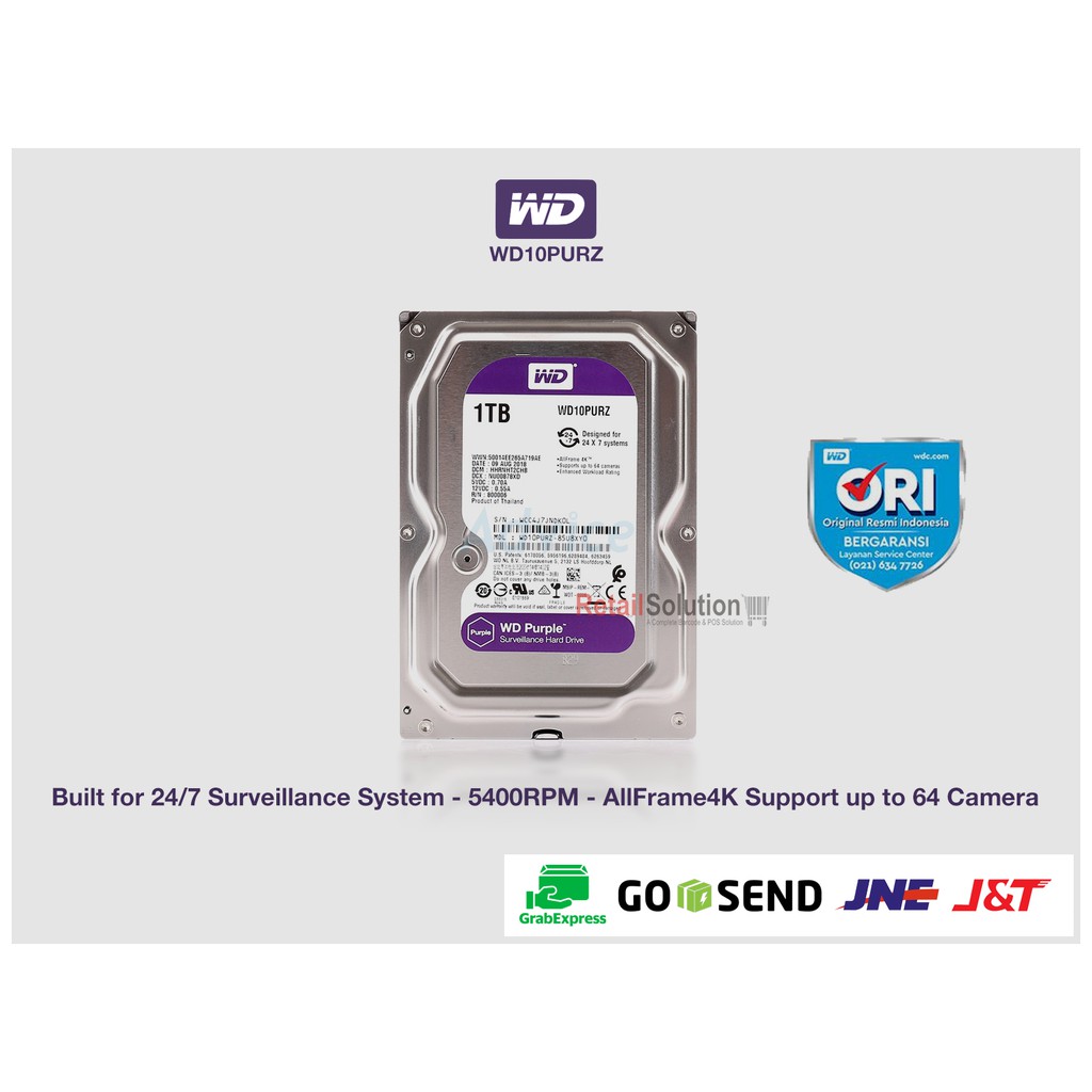 HDD WD Purple 1TB 3.5&quot; SATA III ORI - HDD CCTV Internal