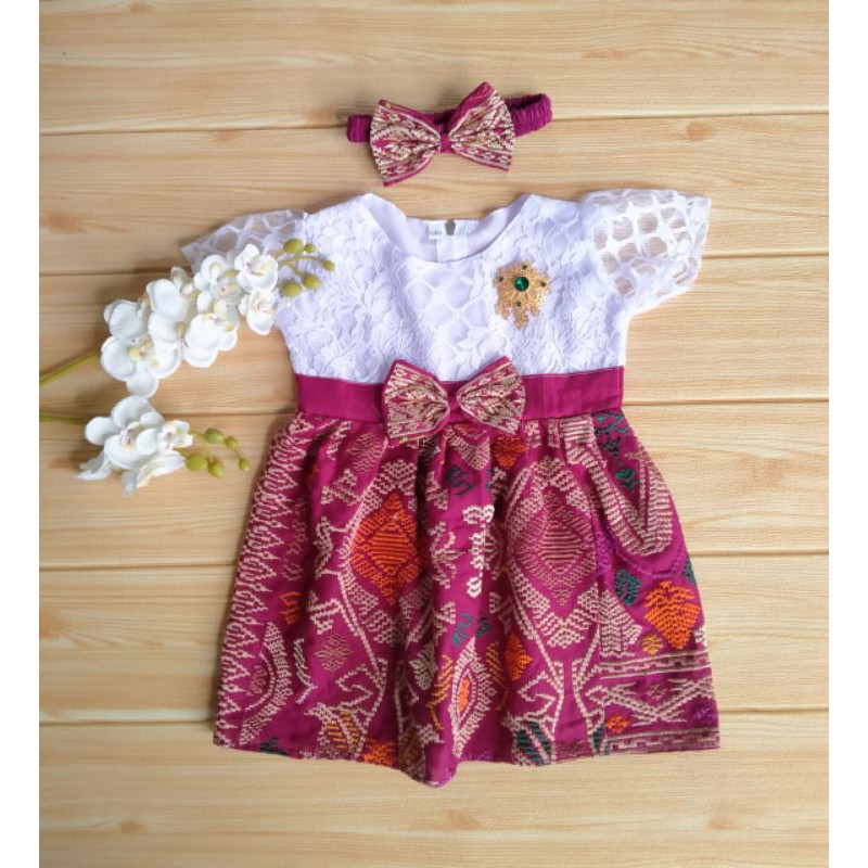 0-1 tahun Free bandana DRESS BROKAT ANAK (isi furing) DG ROK SONGKET BORDIR