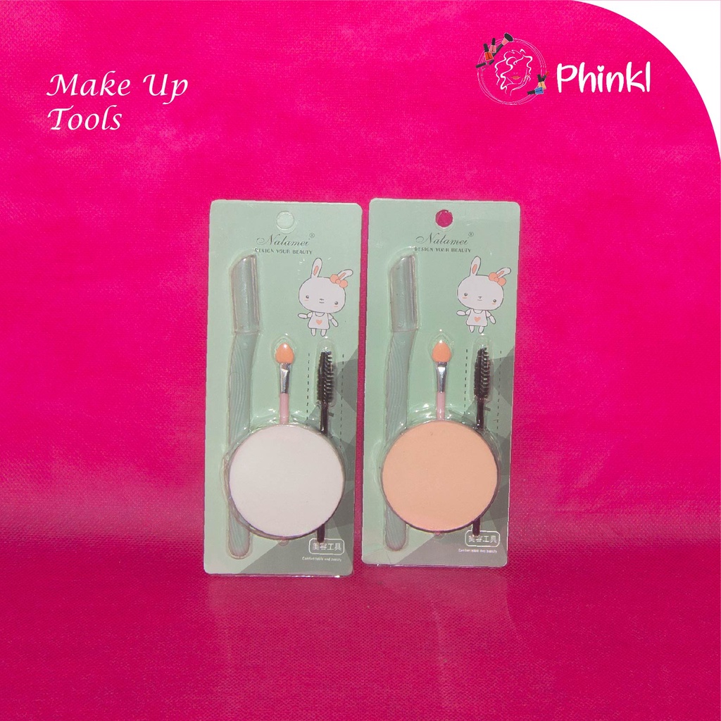 `ღ´ PHINKL `ღ´ Nalamei set cukur alis + spons kerok sponge aplikasi bedak