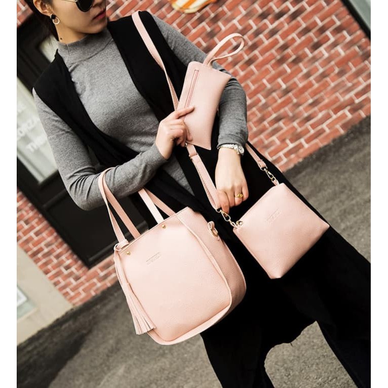 3in1 Tas Batam bag IMPOR Wanita Tassel #14 Bucket Korea Fashion Tote Kulit Selempang Slempang Cewe