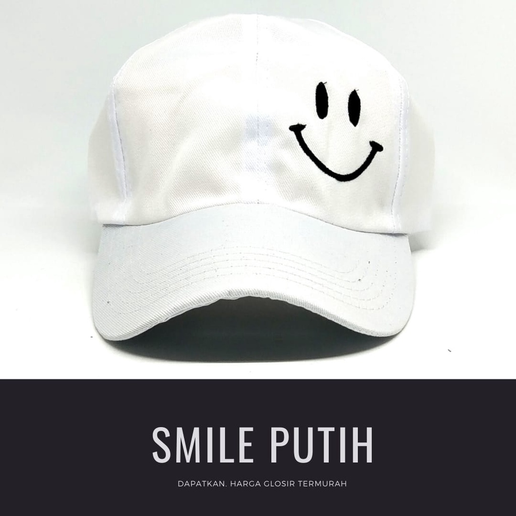Termurah Topi baseball / garis tiga / challange / reclusive / kaktus / smile / pesawat kertas / yours / brotosaurus dino / daun kecil rasta / pohon kelapa  ring premium dan pertamax pria wanita kpop korea-smile putih