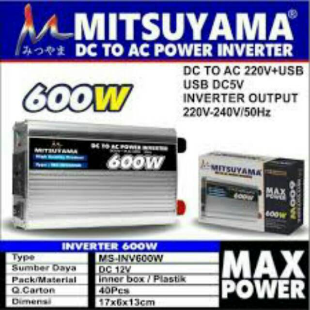 POWER INVERTER MITSHUYAMA 600WAT ALAT PENGUBAH ARUS DC KE AC
