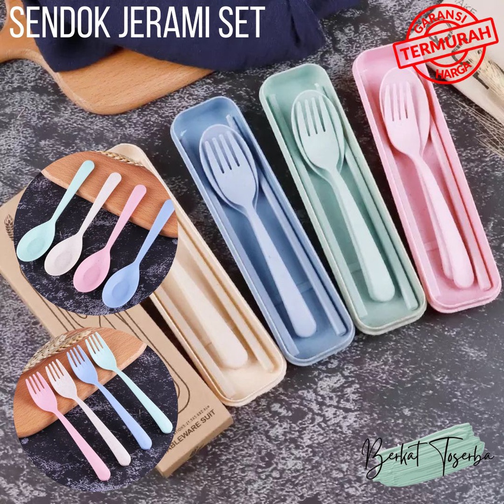 SENDOK JERAMI SET Sendok Garpu Sumpit BPA Free Travelling