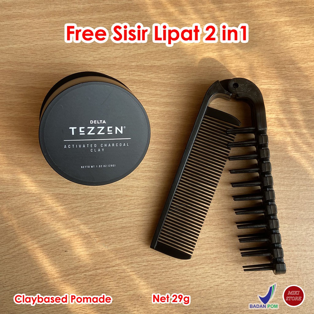 Tezzen Delta Activated Charcoal Clay Matte Finish Strong Hold BPOM Free Sisir