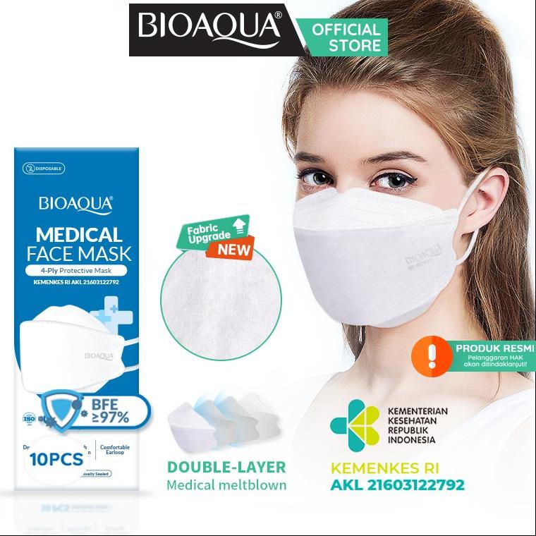 BIOAQUA - Disposable Masker Kn95 Evo Bfe 97% Face Mask Earloop Masker Wajah Putih 4Ply 10Pcs White Z