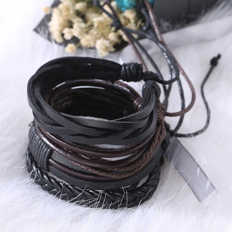 1 Set 4 PCS Gelang Multilayer Ukuran 18CM Untuk Pria