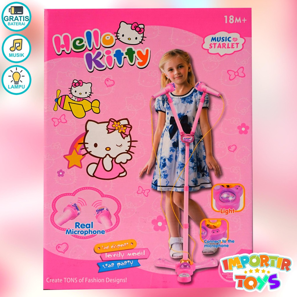 Mainan Musikal Microphone Hello Kitty Bernyanyi Anak dengan untuk 2 orang