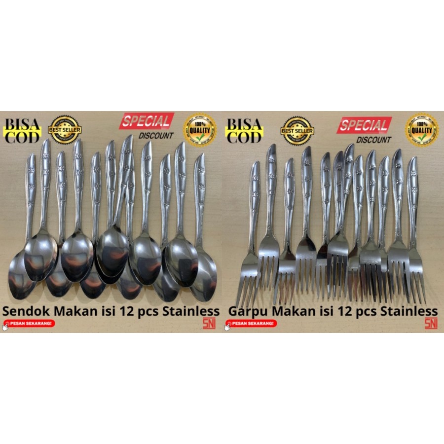 [BISA COD] PROMO Sendok Garpu Makan isi 24 Pcs Stainless 898 24gr Berkualitas Murah