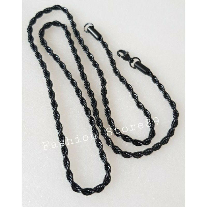 Kalung Tambang Titanium black import dijamin Antikarat bestseller bestquality premium Titanium hitam