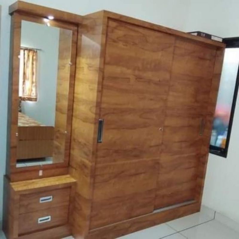 Lemari Pakaian Minimalis Kayu Jati / Lemari Pakaian Jati Pintu 2 Sleding / Lemari Sleding Minimalis