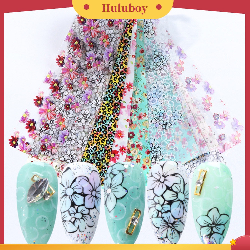 Huluboy Huluboy♡ 10 Lembar Stiker Kuku Motif Print Bunga Untuk Dekorasi Manicure