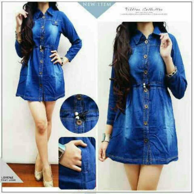 (Janni Fashion) Mini Dress Sista Dress Jeans Lengan Panjang