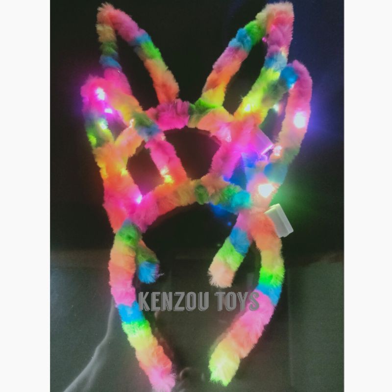 Bando Kelinci Bulu Pelangi Led