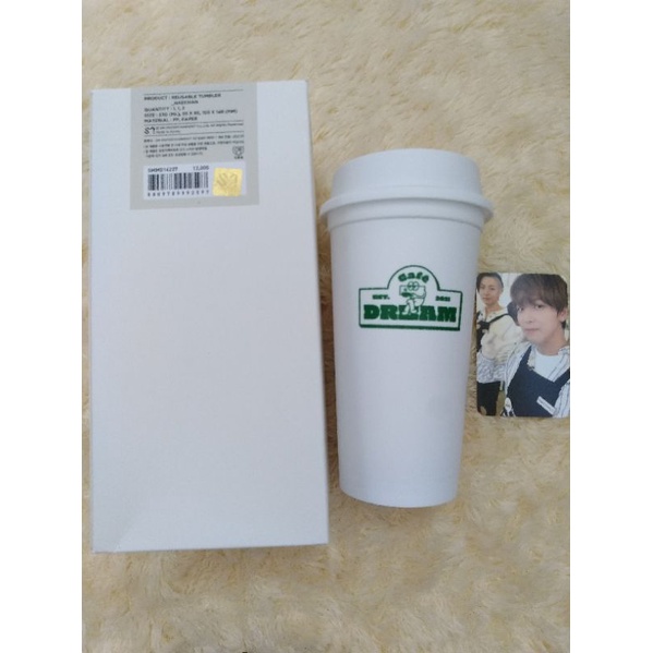 (BOOKED) MD CAFE 7 DREAM TUMBLER REUSABLE COLD CUP HAECHAN PHOTOCARD PC NCT DREAM MERCH GOODS MERCHA