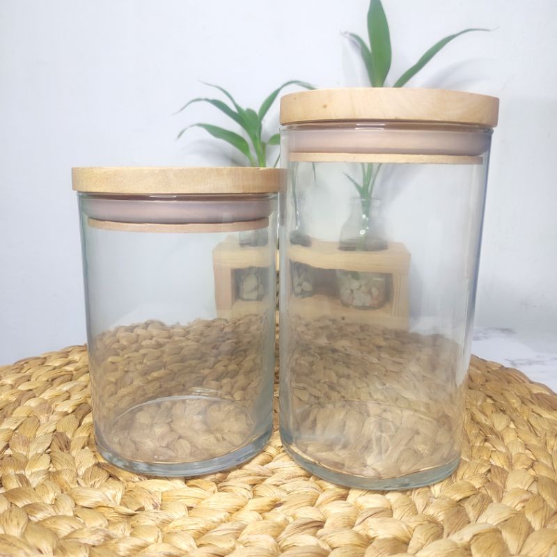 Toples Kaca Tutup Kayu Bulat Kedap Udara aesthetic Borosilicate Glass Storage Jar / TOPLES KACA TUTUP KAYU AESTHETIC / TOPLES JAR KEDAP UDARA / TOPLES MINIMALIS / TEMPAT MAKANAN SUSU BUBUK GULA TEH KOPI BUMBU