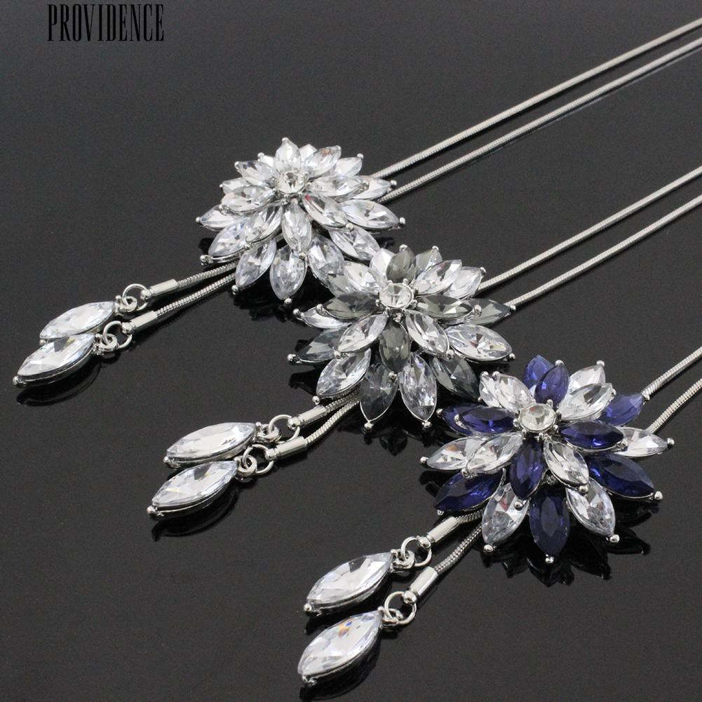 Berlian Imitasi Snowflake Pendant Panjang Rantai Kalung