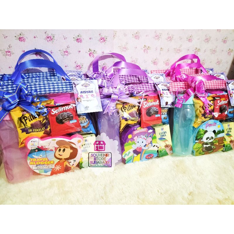 Souvenir Kotak Makan Botol / Snack Souvenir Ulang tahun / Bingkisan Souvenir Snack / Set Luncbox