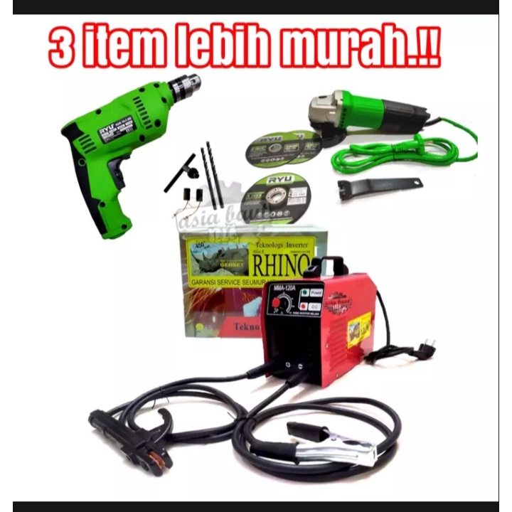 Termurah - Paket Hemat 3 ITEM Mesin Las 900 Watt rhino 120a Trafo Travo Las + Mesin Gerinda 4 inch +